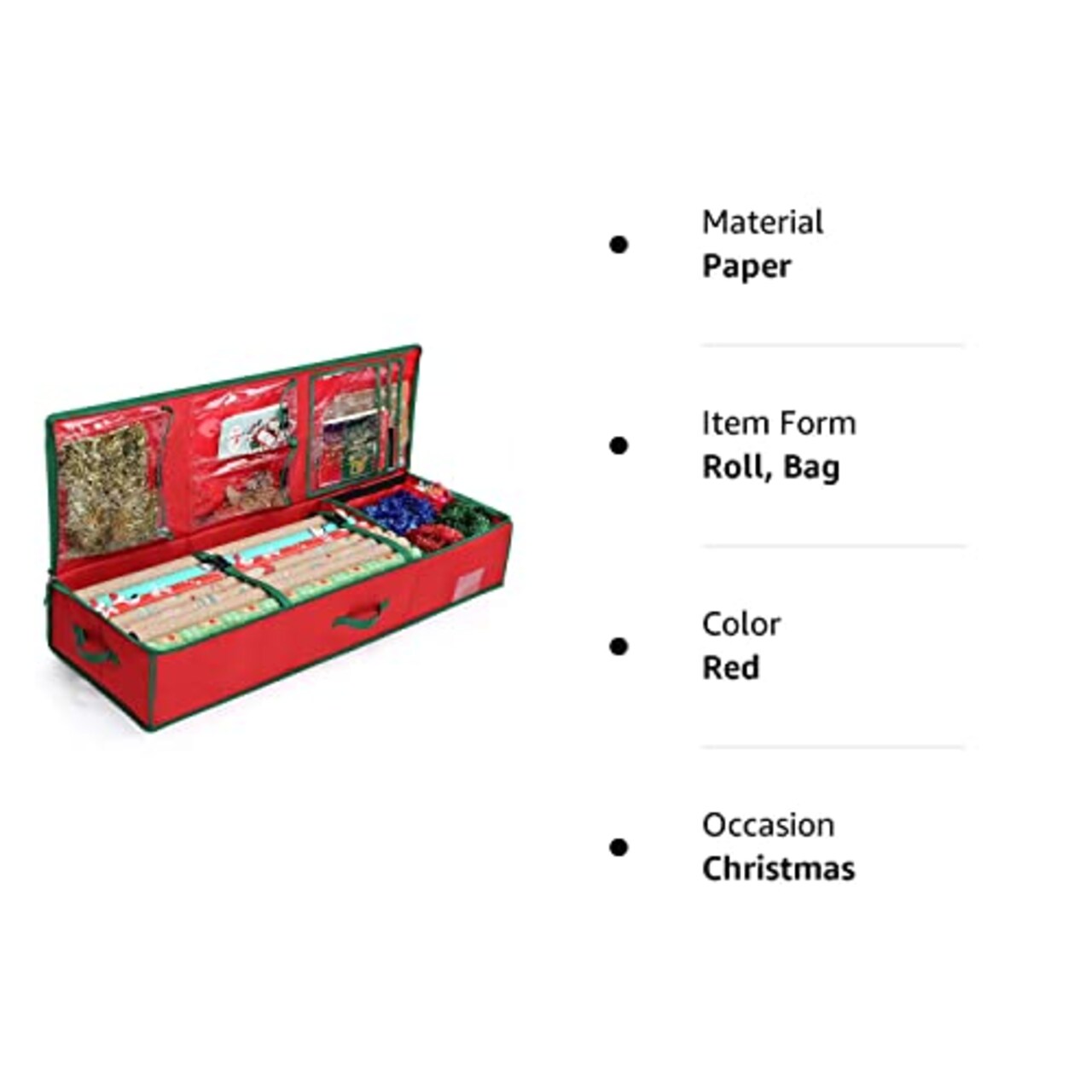 Christmas Wrapping Paper Storage Bag, 42 inch Gift Wrap Organizer Underbed Storage Box Container 600d Oxford Fabric Wrapping Paper Holder for Storing Rolls, Ribbons, Bows 42L x 14W x 5.5H
